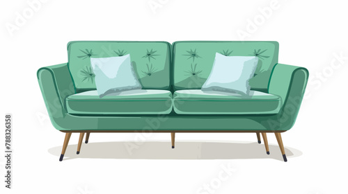 Stylish comfortable green sofa vector flat illustrati
