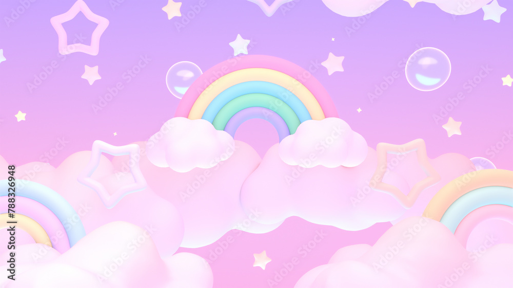 3d rendered cartoon rainbow sky.