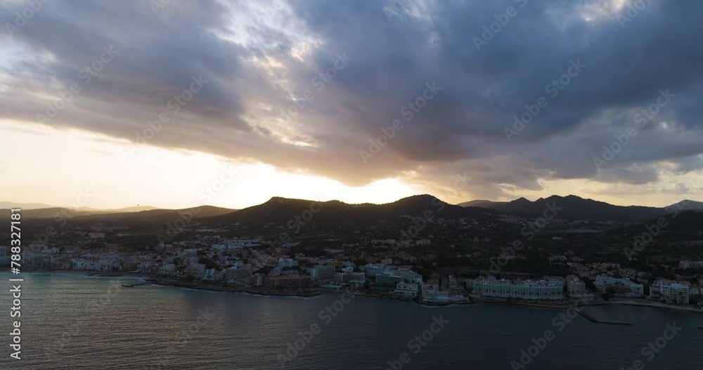 drone aerial from the city of calla millor at Mallorca drone aerial from the city of calla millor at Mallorca