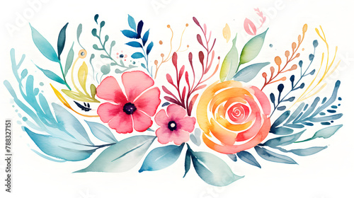 Delicate Floral Watercolor Composition with Vibrant Hues
