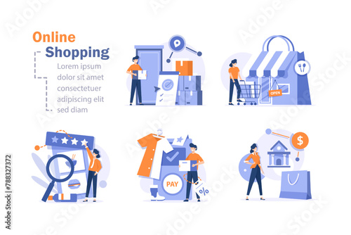 Online shopping banner, mobile app templates, concept vector illustration flat design