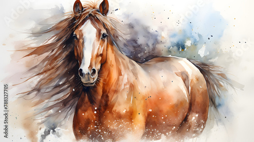 Dynamic Watercolor Horse Portrait with Splashes