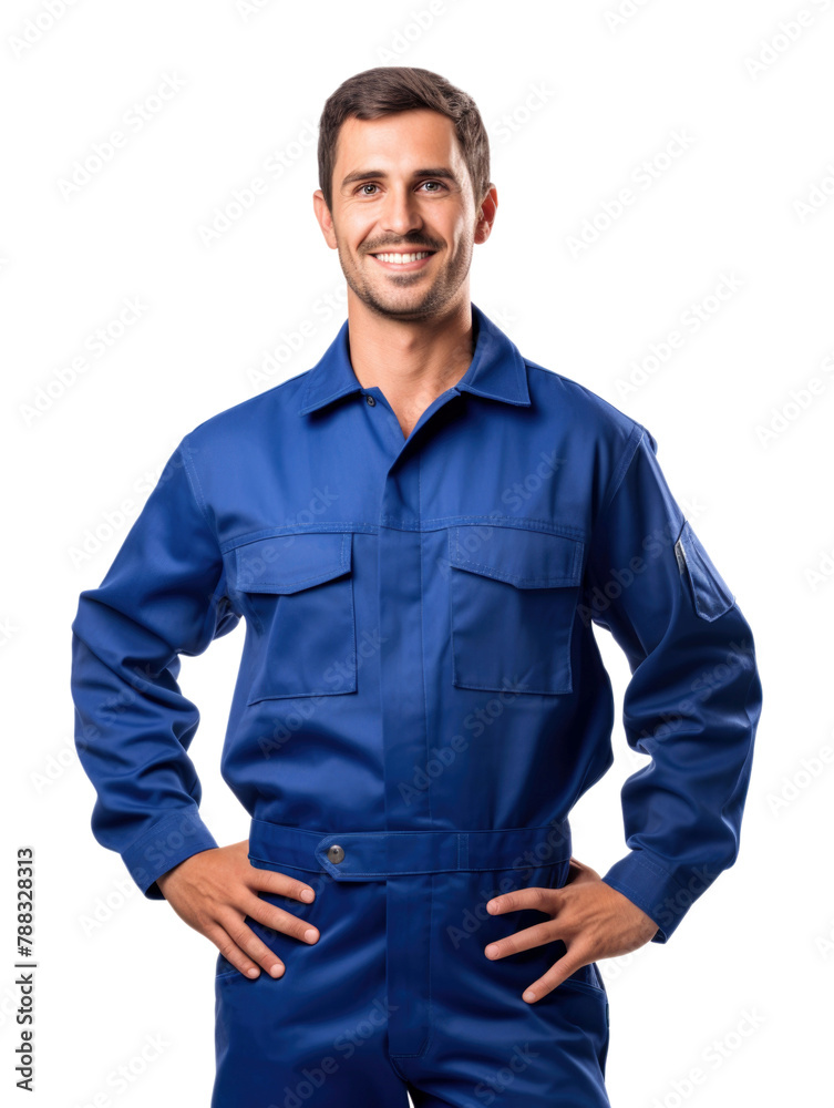 technical man wear blue uniform in white background technical man wear blue uniform in white background