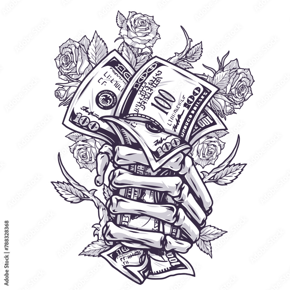 Dollars in hand sticker monochrome