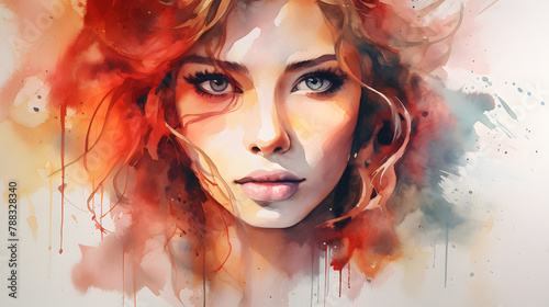 Abstract Watercolor Portrait of a Woman with Vivid Colors