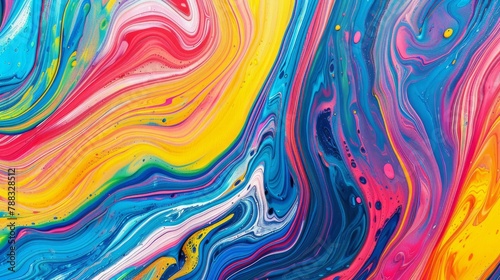 Abstract marbled acrylic paint ink painted waves painting texture colorful background banner - Bold colors, rainbow color swirls wave. Generative AI hyper realistic 