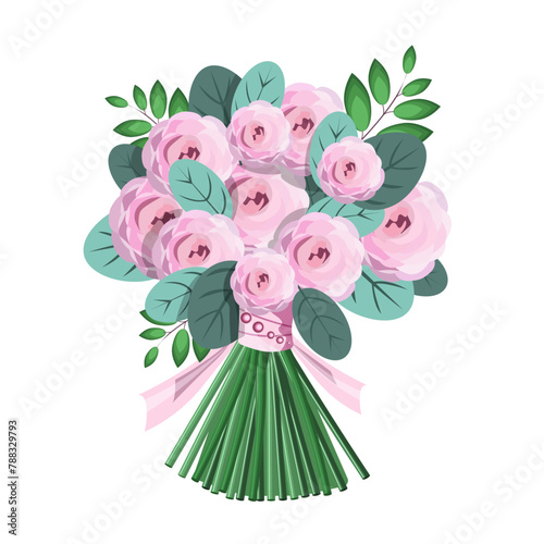 Wedding bouquet of the bride, isolated on a white background. In pink tones. Vector illustration for wedding designs, birthdays, holidays.