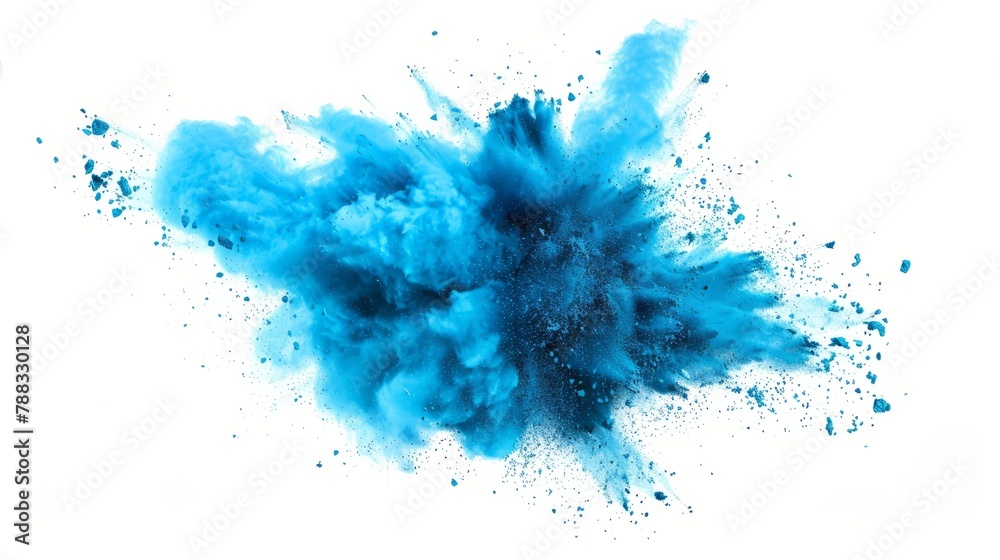 bright cyan blue holi paint color powder festival explosion burst isolated. white background. industrial print concept background hyper realistic bright cyan blue holi paint color powder festival explosion burst isolated. white background. industrial print concept background hyper realistic