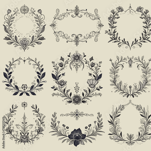 Set of hand drawn floral frames dividers vector image