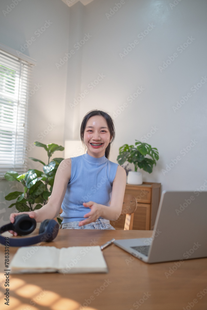 Teenager education learning online with technology, Education online, Study on internet, Young girl watching online lesson from computer at home Teenager education learning online with technology, Education online, Study on internet, Young girl watching online lesson from computer at home