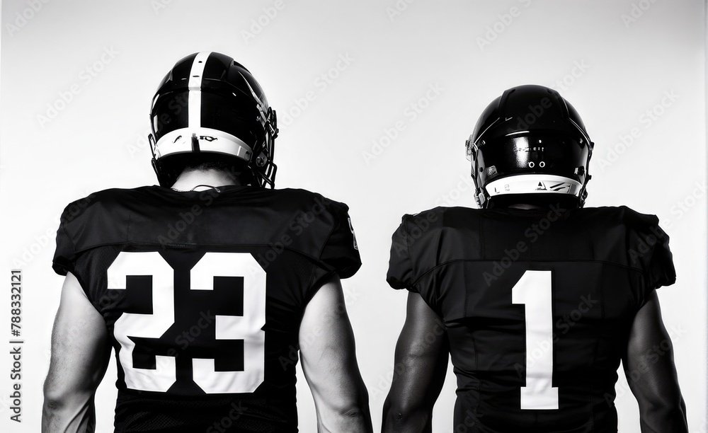 Two Football Athletes in Uniform Ready for Action