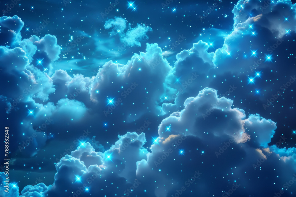 Fototapeta premium White clouds with glowing blue lights