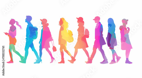 group of people silhouettes diversity concept colorful abstract background on white photo