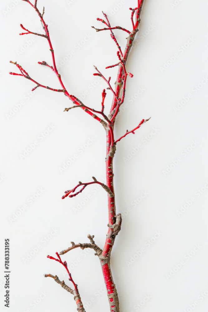 Fototapeta premium Vertical Close up red dry autumn tree branch.