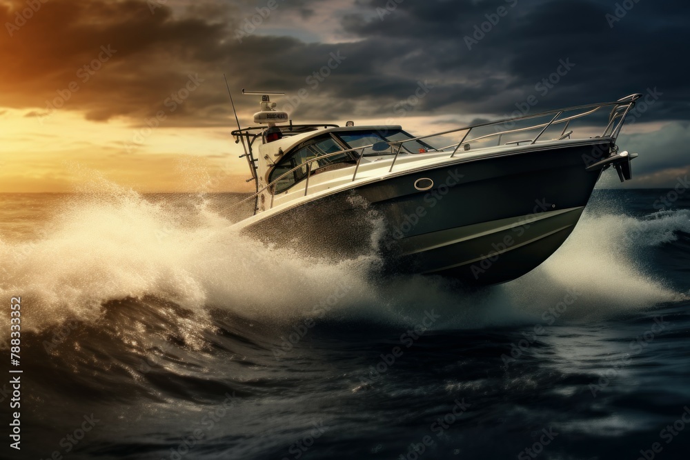 Naklejka premium Disciplined Motorboat professional captain. Sailor travel. Generate Ai