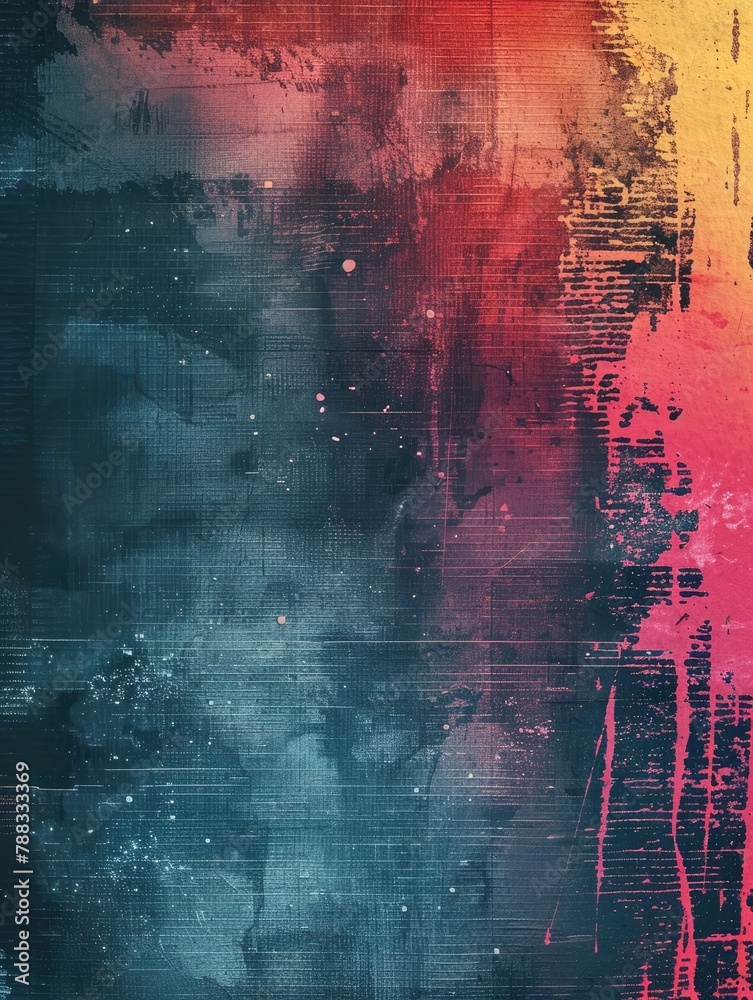 Grunge Digital Abstract Graphic Wallpaper with Vibrant Dripping Paint Splatters and Glitchy Distortion Effects