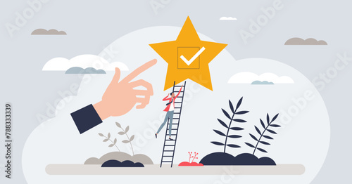 Career mentorship and mentor support for development tiny person concept. Professional job coach with effective advices and progress motivation vector illustration. Assistance for work achievements.