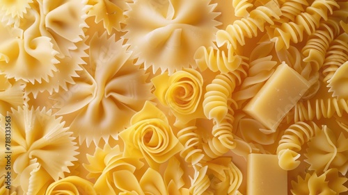 Mouthwatering Pasta and Cheese Graphic Wallpaper for Kitchen Design with Tangled Swirling Shapes and Vibrant Golden Tones