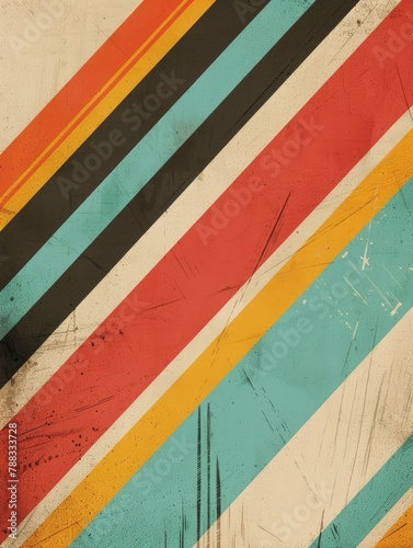 Retro Geometric Wallpaper with Colorful Diagonal Stripes and Grungy Texture