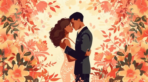 Romantic Couple Embracing Amidst Autumn Florals