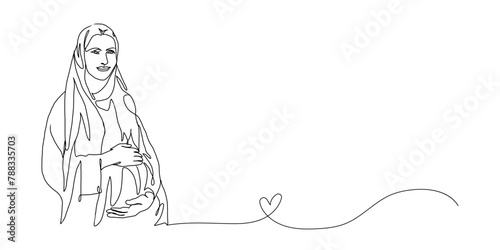 Continuous Line Art of Motherhood  Love pregnant  Happy Mother day card  one line drawing  parent and child silhouette hand drawn. Vector illustration