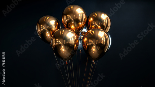   Festive golden  metallic balloons for events.