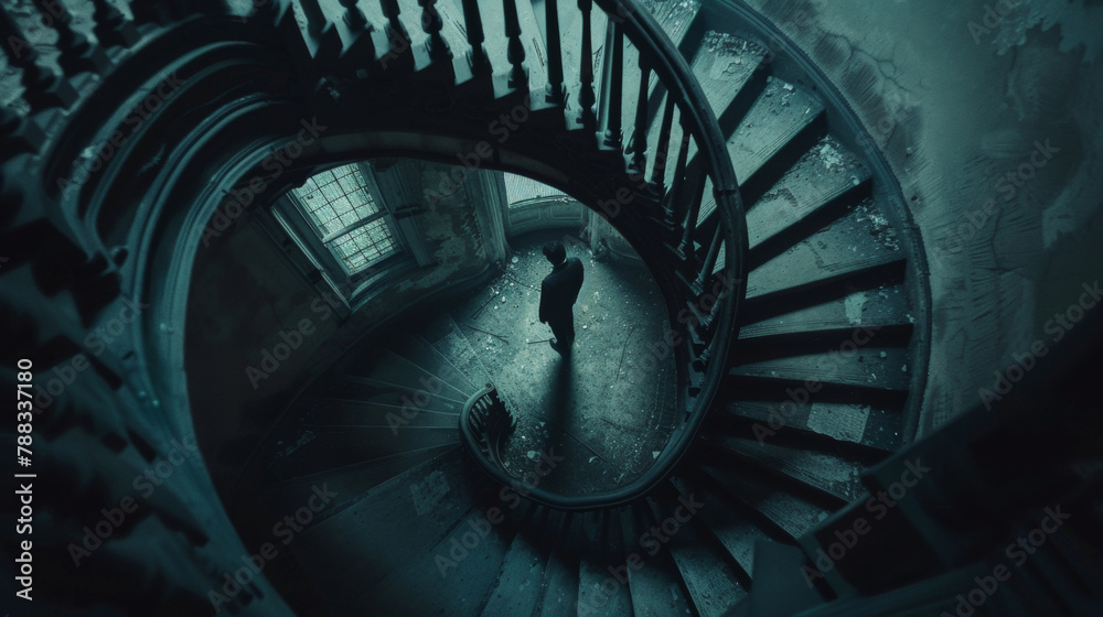 Fototapeta premium Descent into Depression: Spiral Down The Depths of Despair - Echoes of Solitude in the Abyss of Mind