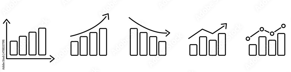 Growing and decline graph icon set. Business chart with arrow symbol. Profit growing sign. Progress bar illustration. Chart increase - stock vector.