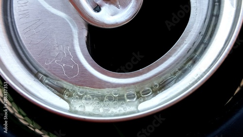 Soda Bubbles on Metal, Top of Open Soda Can 