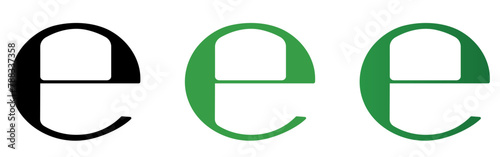 Estimated icon E for packages European standard. Symbol set e-mark in black and green gradient color.