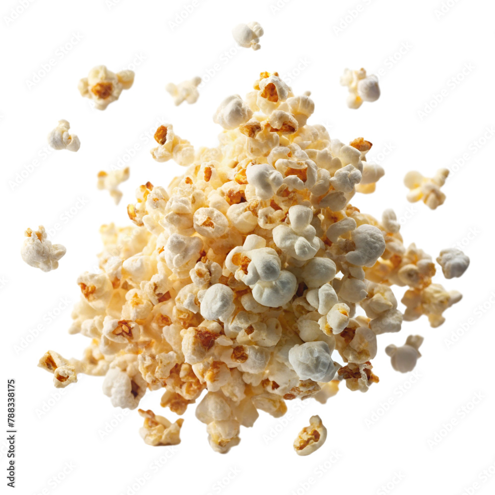 Levitating popcorn isolated in white background. Cut out popcorn Levitating popcorn isolated in white background. Cut out popcorn