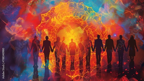 Interconnected Figures Forming Spiritual Mandala Unity