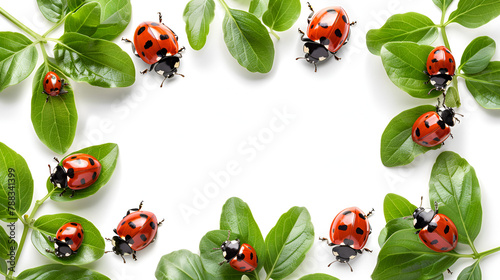 Coccinia grandis frame with lady bug isolated on white, generative ai photo
