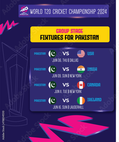 cricket match schedule template for pakistan in T20 World cup 2024 format photo