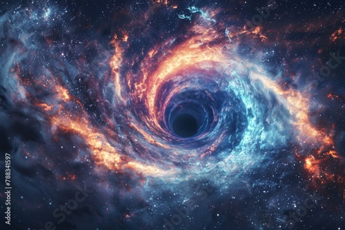 black hole with glowing spiral nebula