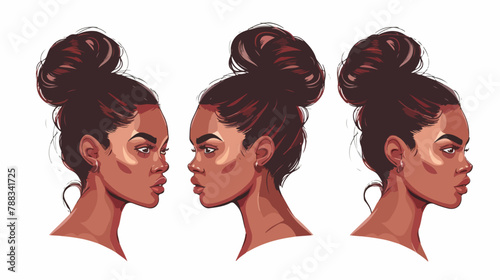 African woman head with stylish bun. Female face with