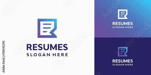 Letter R initial vector logo design for resume paper with modern, simple, clean and abstract style.
