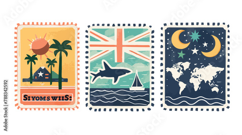 Australia New Zealand USA. Postage mail stamps. Four