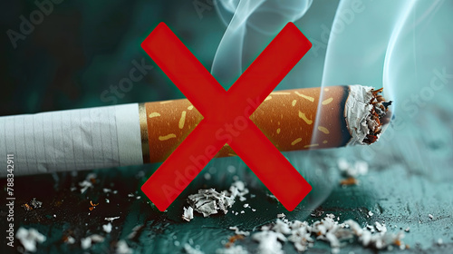 An illustration of a cigarette with a red "X" overlaid on top, indicating the ban on smoking in the depicted area