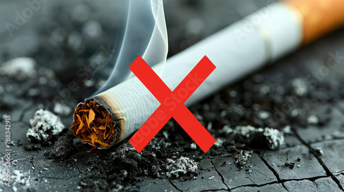An illustration of a cigarette with a red "X" overlaid on top, indicating the ban on smoking in the depicted area