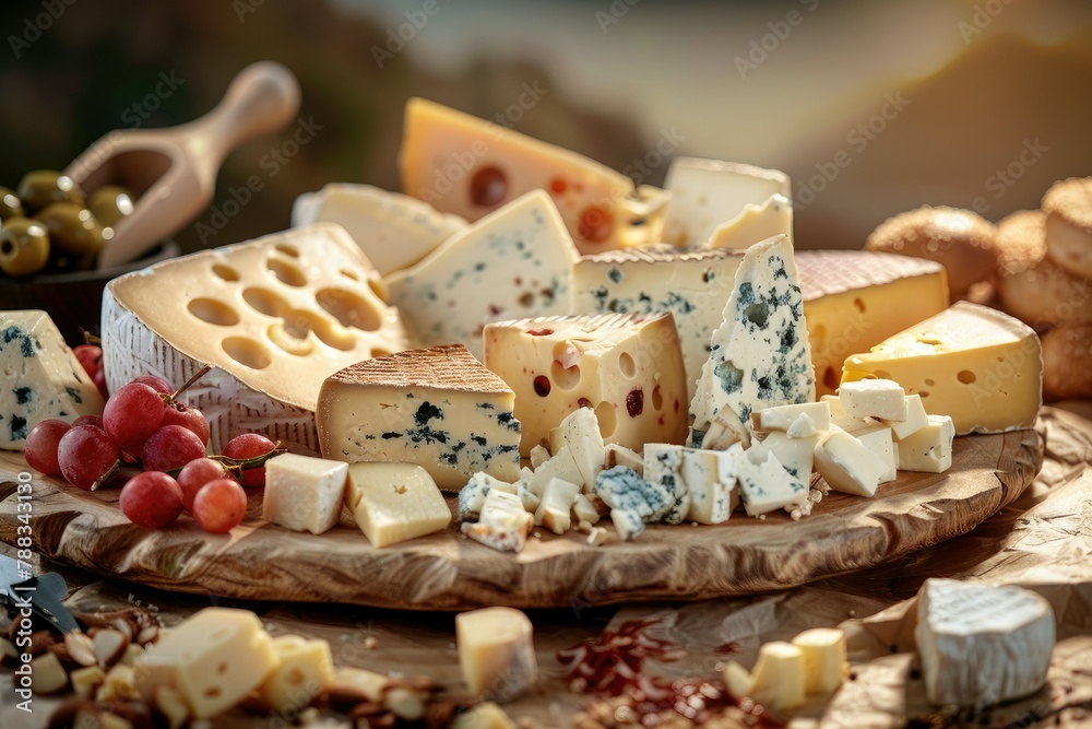 Global Cheeseboard A beautiful cheeseboard overflowing with cheeses from different countries