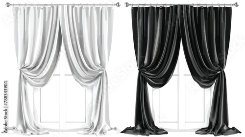 Black and white curtains set vector illustration. Rea photo
