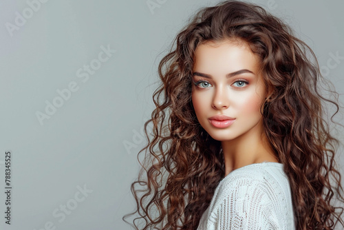 Beautiful woman with curly volume hair style