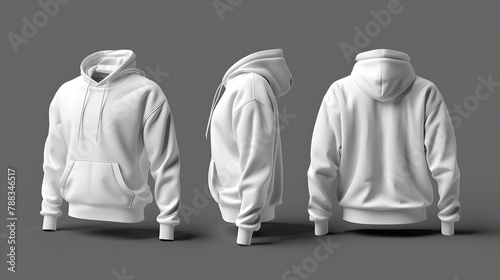 Stylish White Hoodie Mockup Displayed in Three Views. Simple Design for Branding. Modern Fashion Apparel Showcase. AI