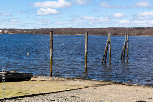 End view of the boat ramp at Stockton Springs harbor in the spring with no additional floats in the water.