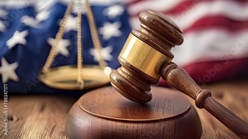 Gavel and American Flag Representing the Judicial System and American Politics