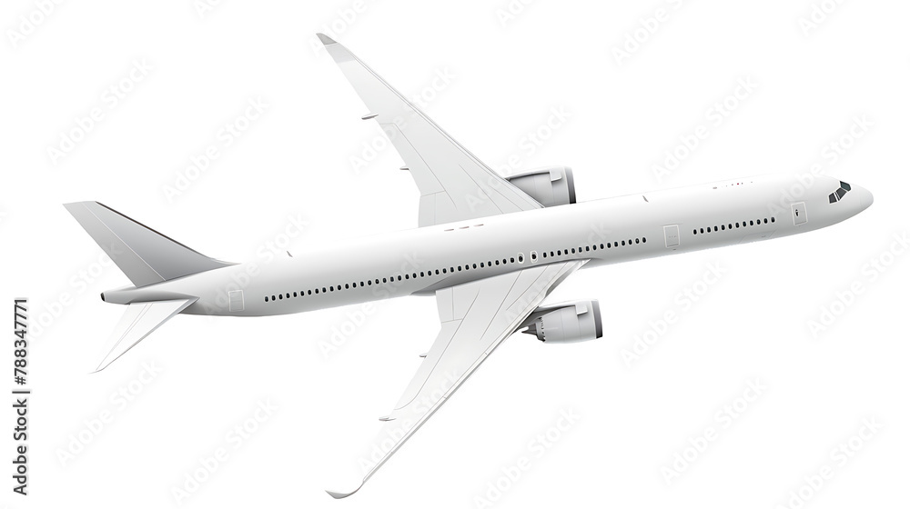 White airplane flying isolated on white background