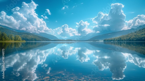photography of a lake under a blue sky and clouds © nataliya_ua