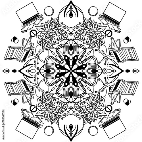 Büro Gegenstand, ausmalen, Mandala, Büroalltag