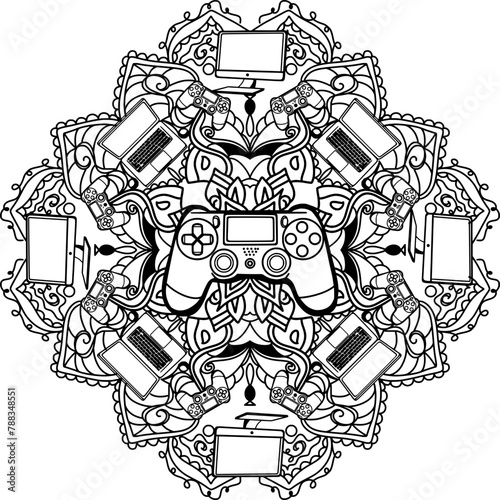 Büro Gegenstand, ausmalen, Mandala, Gaming Mandala